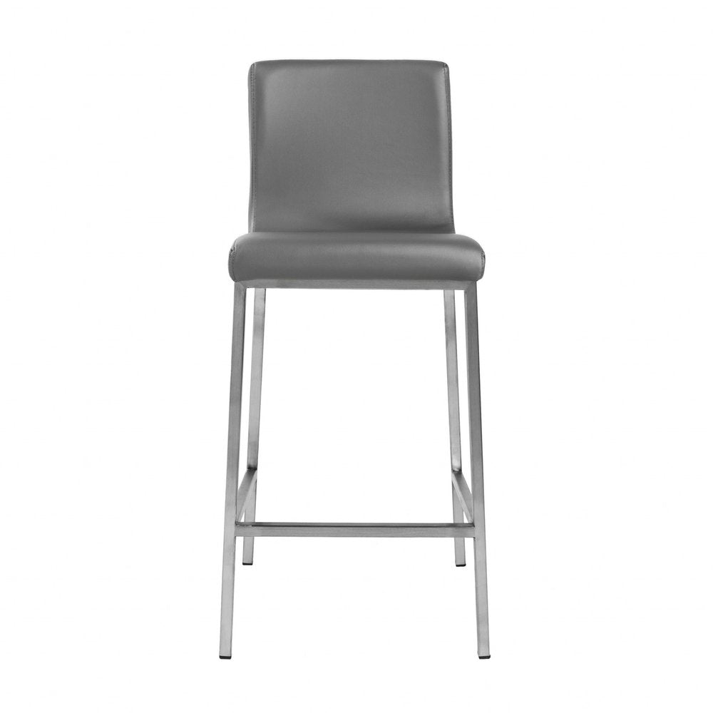 Set of Two 26" Gray And Silver Faux Leather And Steel Low Back Counter Height Bar Chairs HomeRoots