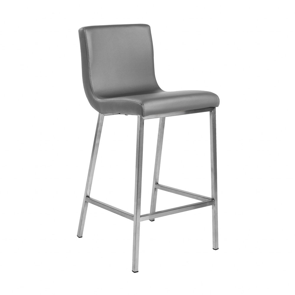 Set of Two 26" Gray And Silver Faux Leather And Steel Low Back Counter Height Bar Chairs HomeRoots