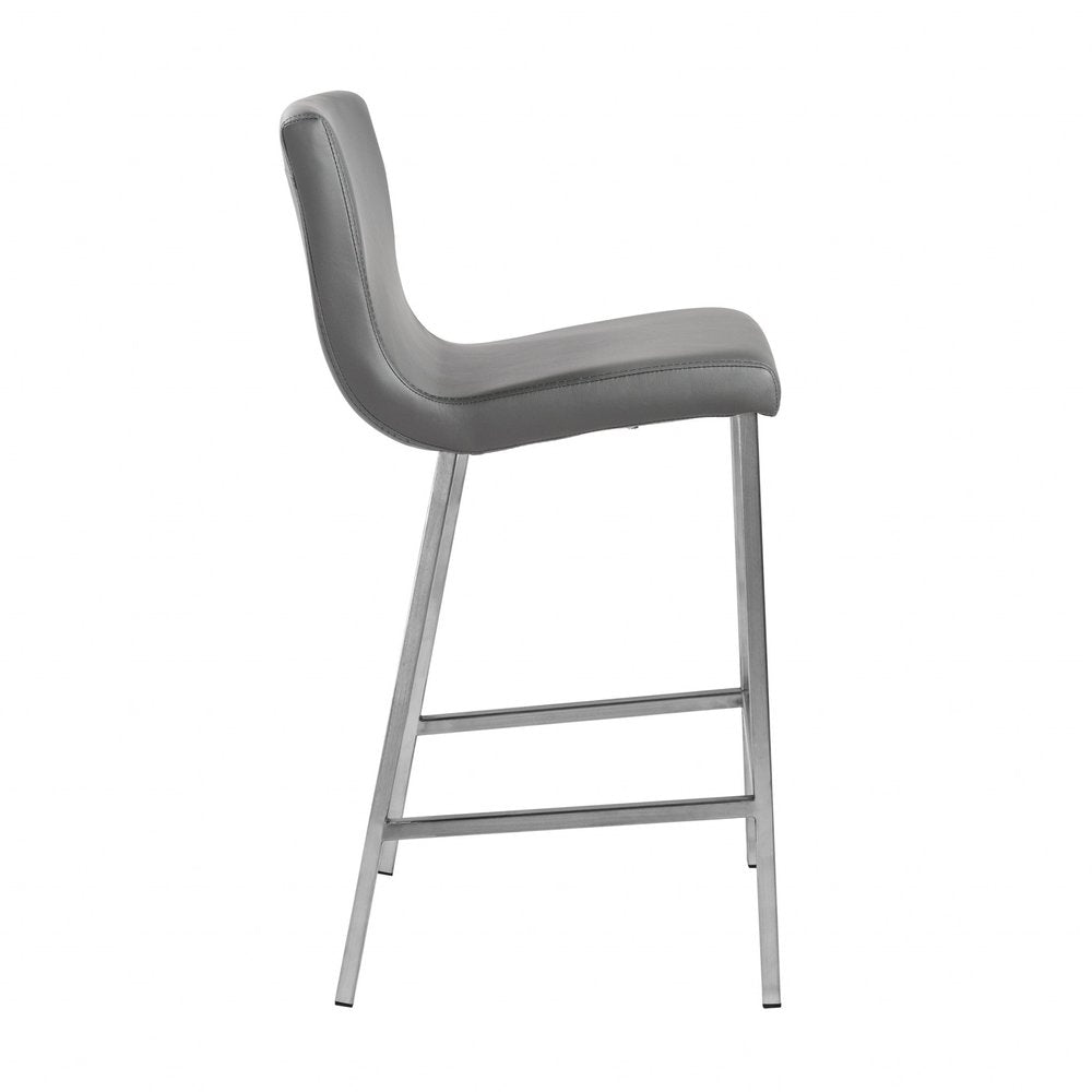 Set of Two 26" Gray And Silver Faux Leather And Steel Low Back Counter Height Bar Chairs HomeRoots