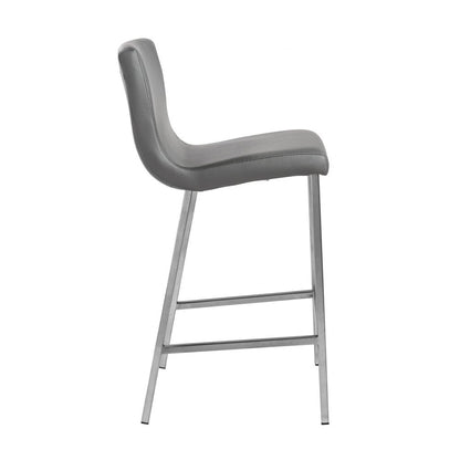 Set of Two 26" Gray And Silver Faux Leather And Steel Low Back Counter Height Bar Chairs HomeRoots