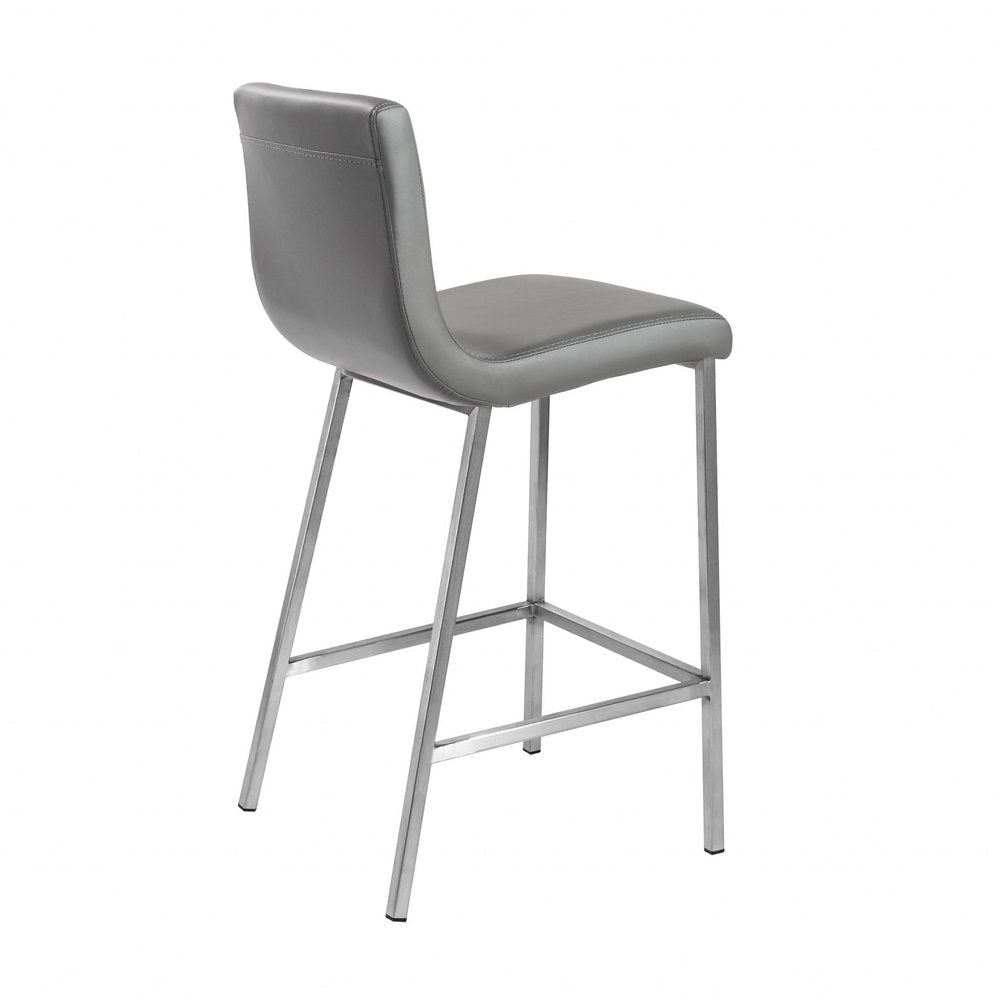 Set of Two 26" Gray And Silver Faux Leather And Steel Low Back Counter Height Bar Chairs HomeRoots