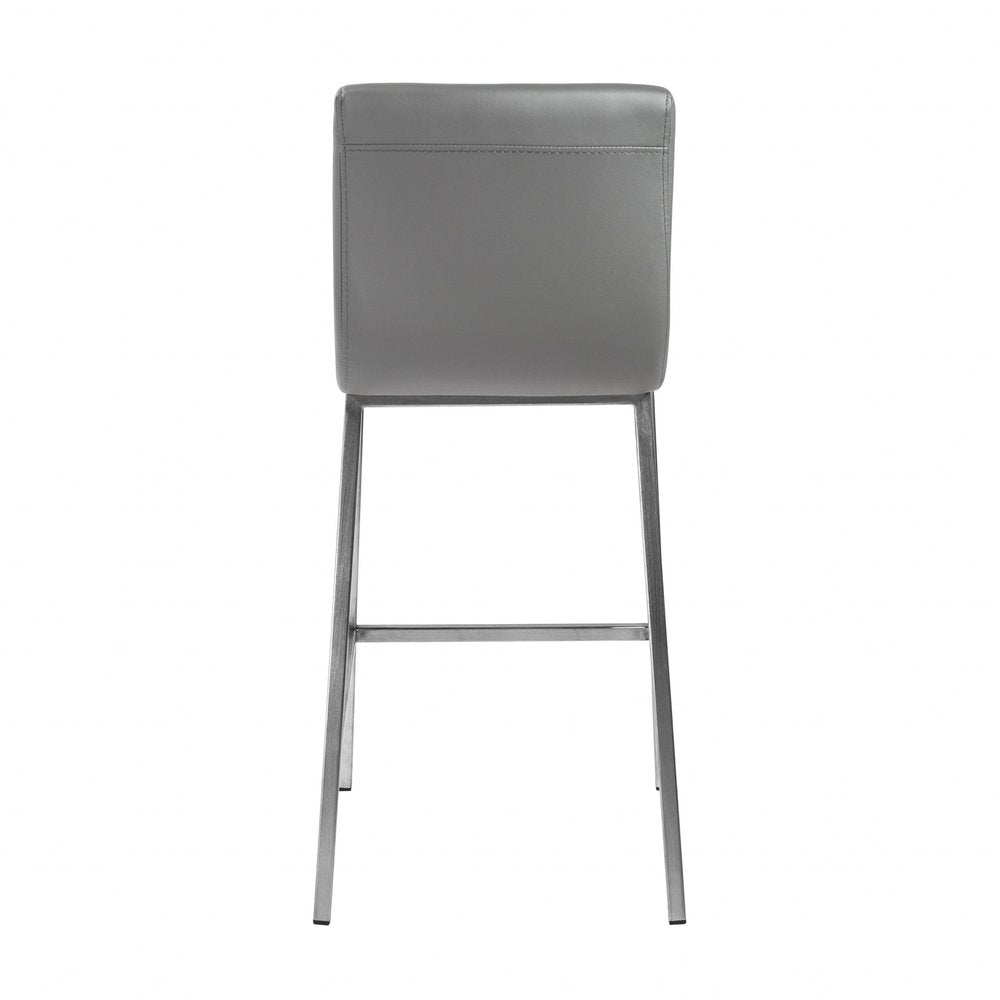 Set of Two 26" Gray And Silver Faux Leather And Steel Low Back Counter Height Bar Chairs HomeRoots