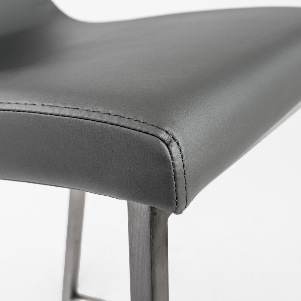 Set of Two 26" Gray And Silver Faux Leather And Steel Low Back Counter Height Bar Chairs HomeRoots