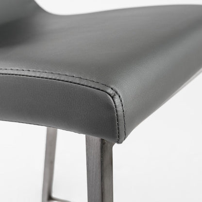 Set of Two 26" Gray And Silver Faux Leather And Steel Low Back Counter Height Bar Chairs HomeRoots