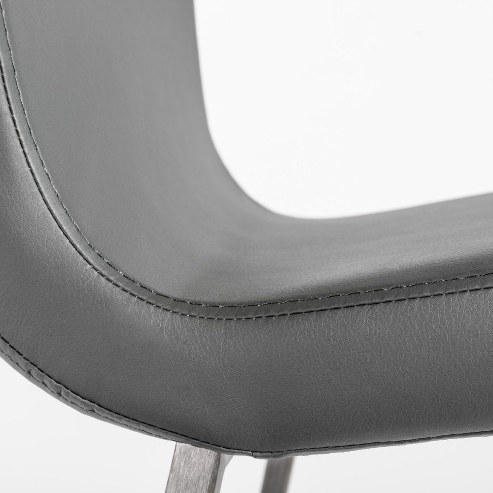 Set of Two 26" Gray And Silver Faux Leather And Steel Low Back Counter Height Bar Chairs HomeRoots
