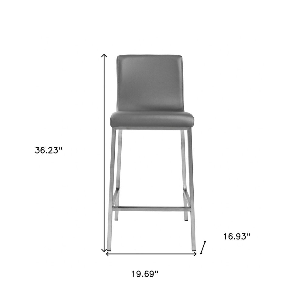 Set of Two 26" Gray And Silver Faux Leather And Steel Low Back Counter Height Bar Chairs HomeRoots