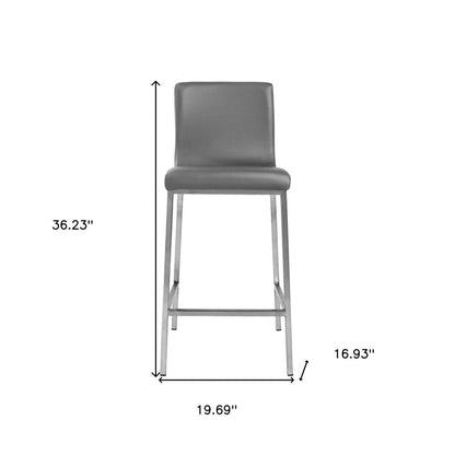 Set of Two 26" Gray And Silver Faux Leather And Steel Low Back Counter Height Bar Chairs HomeRoots