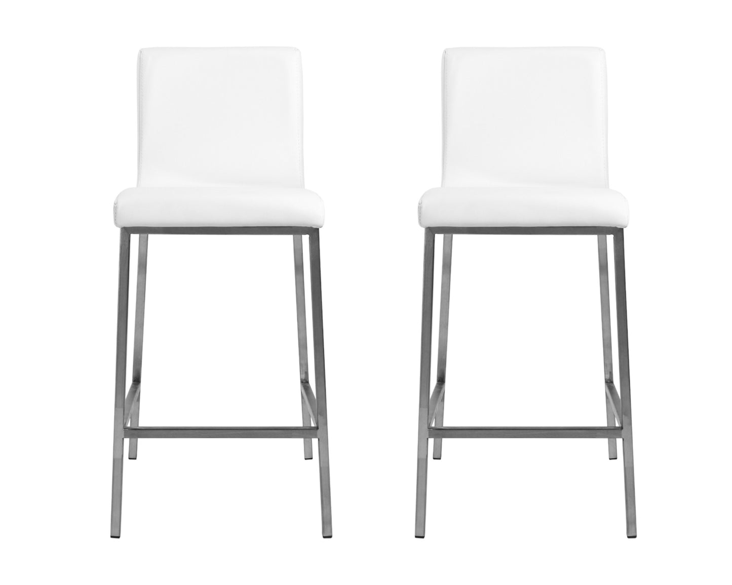 Set of Two 26" White And Silver Steel Low Back Counter Height Bar Chairs