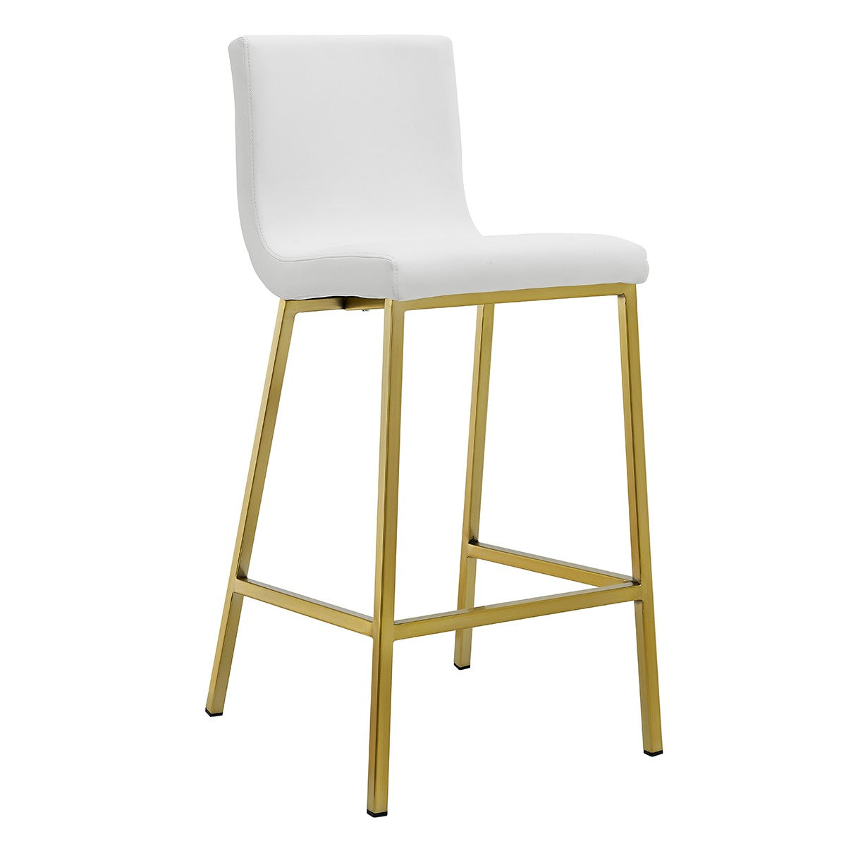 Set of Two 26" White And Gold Steel Low Back Counter Height Bar Chairs