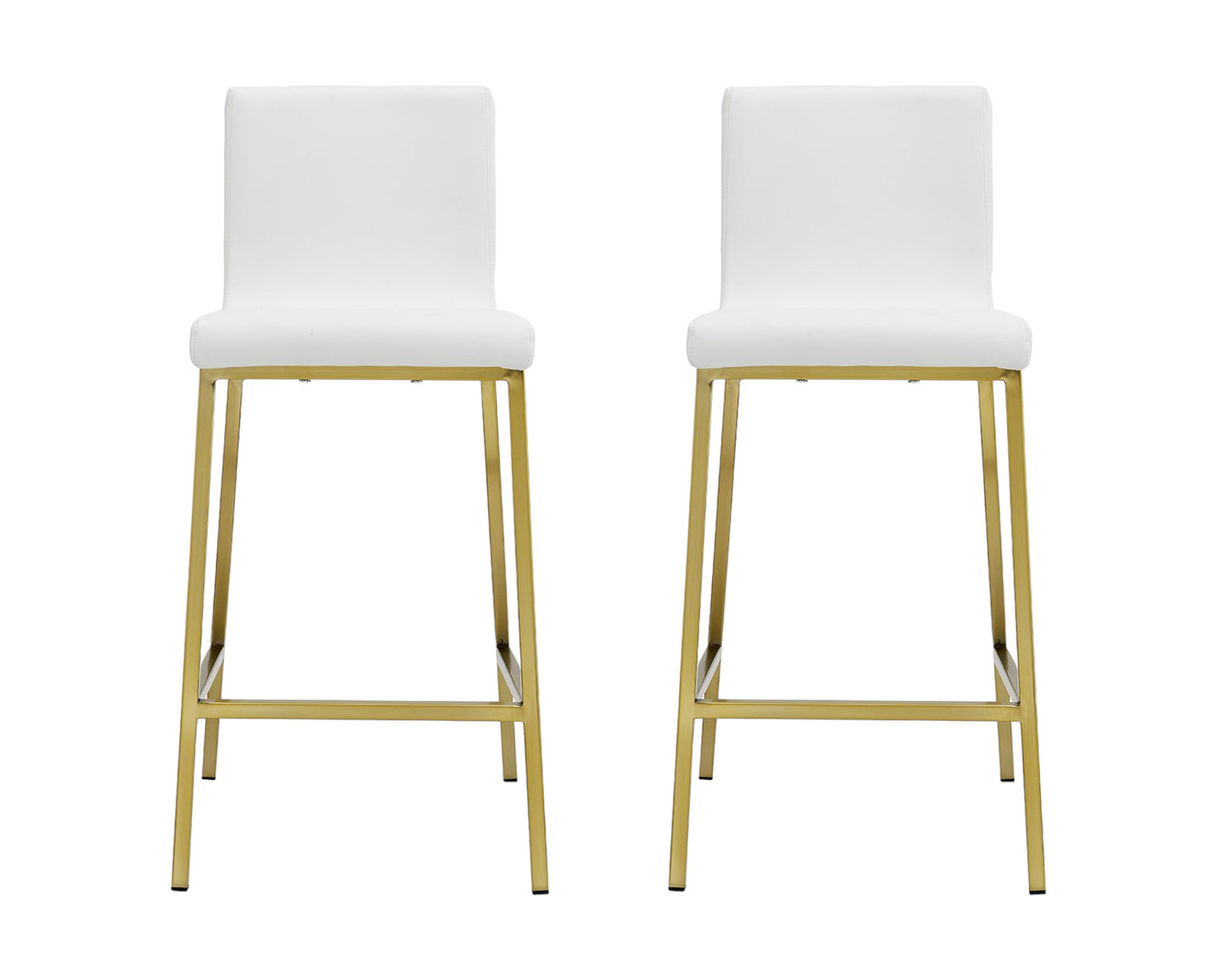 Set of Two 26" White And Gold Steel Low Back Counter Height Bar Chairs