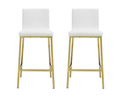 Set of Two 26" White And Gold Steel Low Back Counter Height Bar Chairs