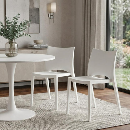 Set of Two White Heavy Duty Plastic Outdoor Stacking Dining Chairs HomeRoots