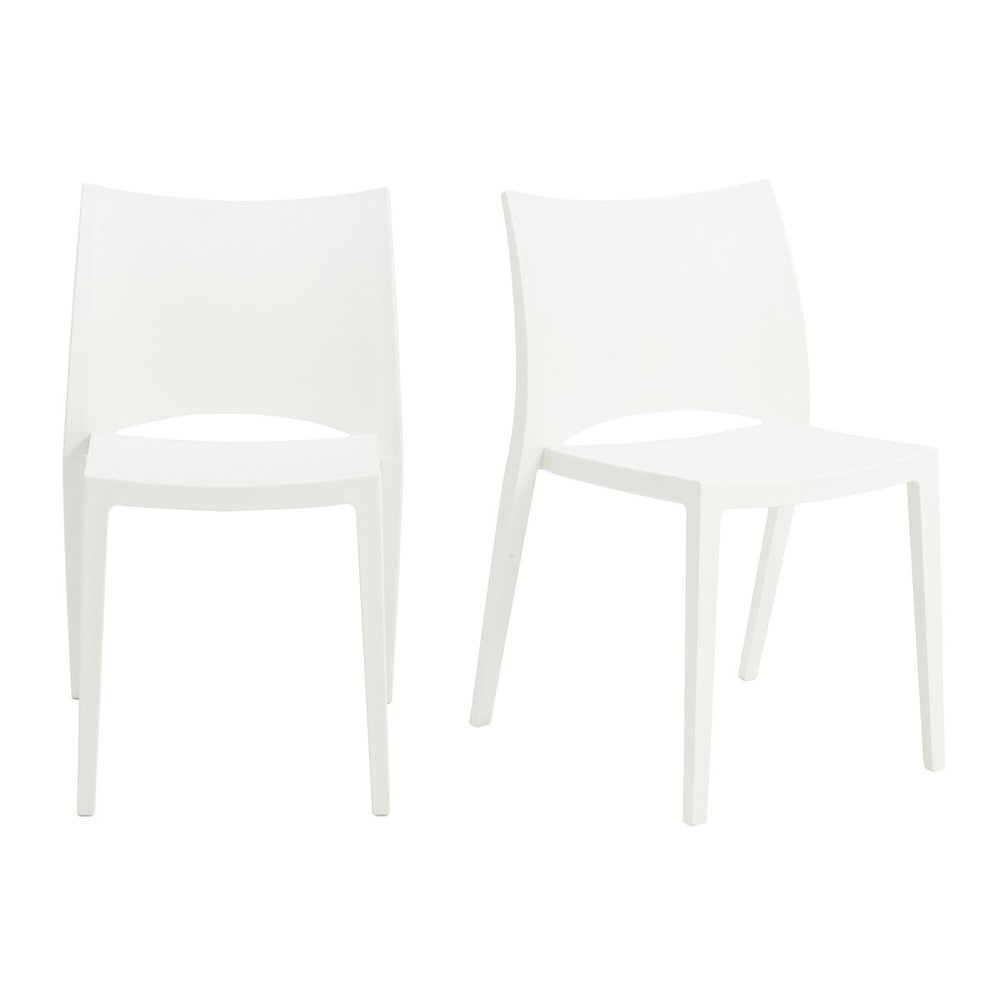 Set of Two White Heavy Duty Plastic Outdoor Stacking Dining Chairs HomeRoots