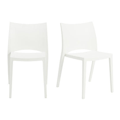 Set of Two White Heavy Duty Plastic Outdoor Stacking Dining Chairs HomeRoots