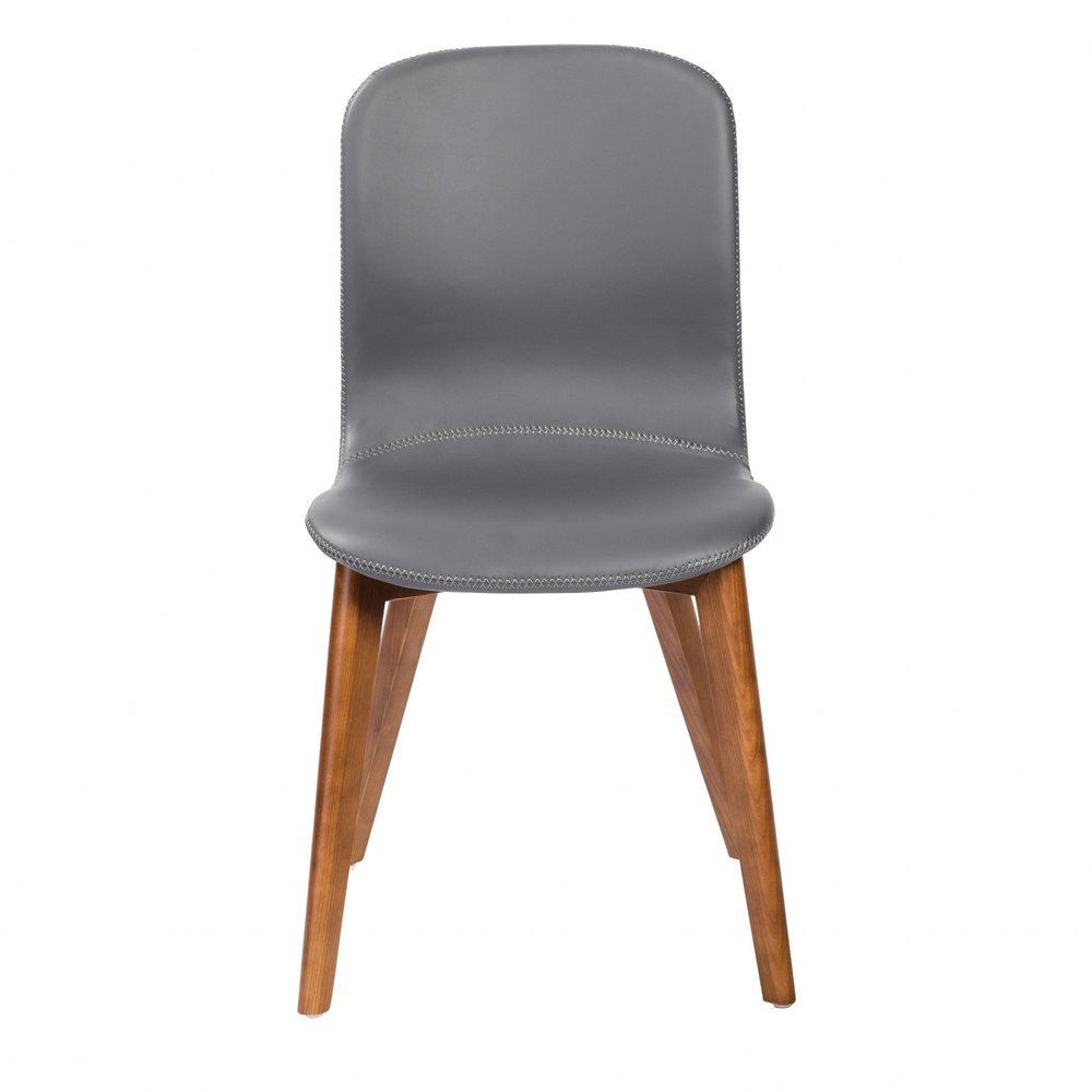 Set of Two Gray and Brown Upholstered Faux Leather Dining Side Chairs HomeRoots