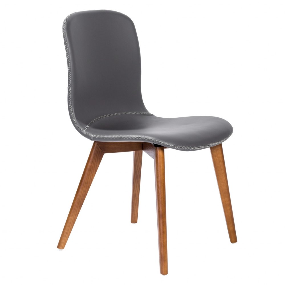 Set of Two Gray and Brown Upholstered Faux Leather Dining Side Chairs HomeRoots