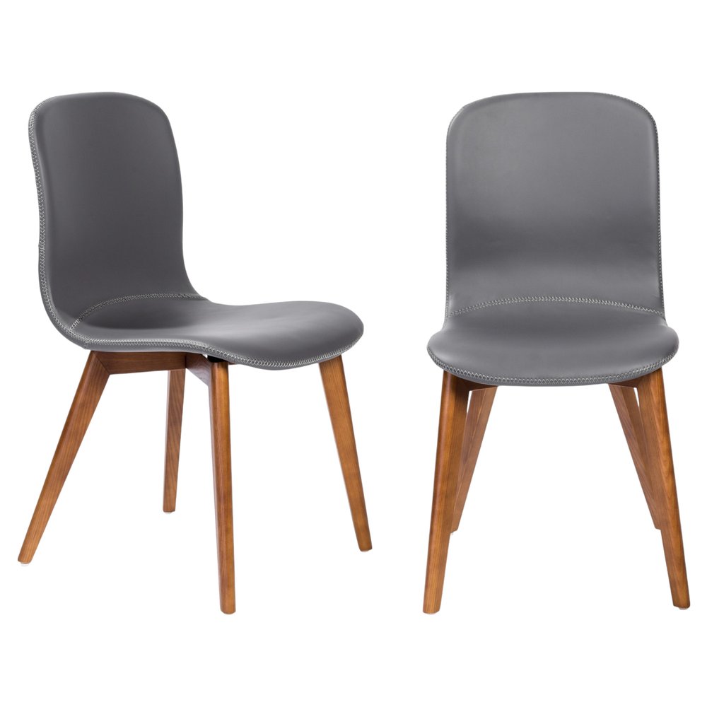 Set of Two Gray and Brown Upholstered Faux Leather Dining Side Chairs HomeRoots