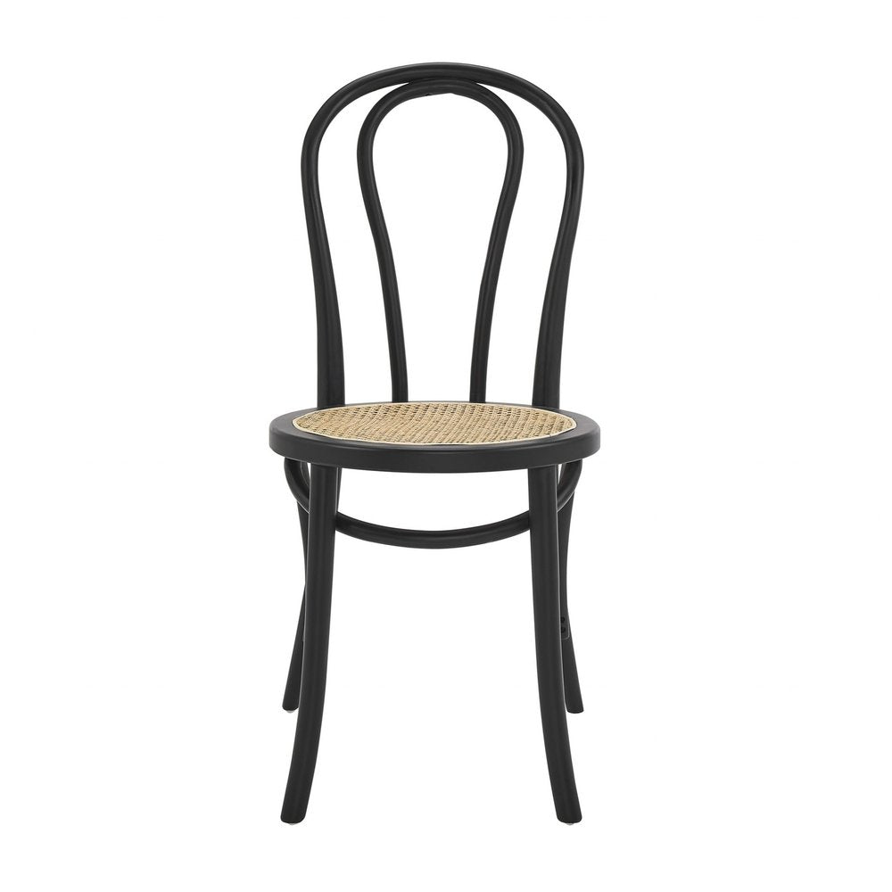 Set of Two Black and Natural Solid Wood And Rattan Curved Back Dining Side Chairs HomeRoots