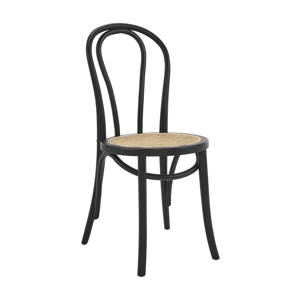 Set of Two Black and Natural Solid Wood And Rattan Curved Back Dining Side Chairs HomeRoots