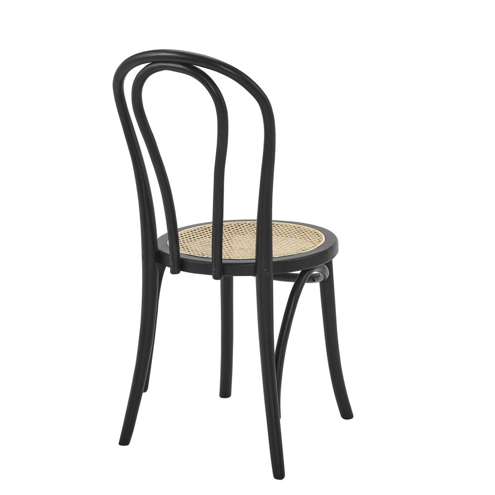 Set of Two Black and Natural Solid Wood And Rattan Curved Back Dining Side Chairs HomeRoots