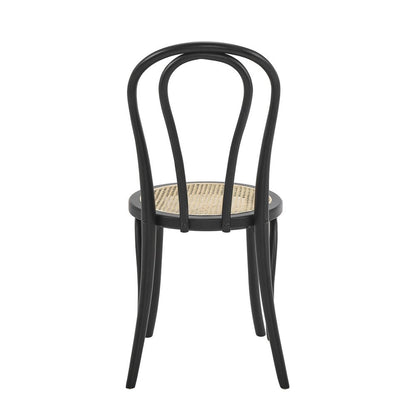 Set of Two Black and Natural Solid Wood And Rattan Curved Back Dining Side Chairs HomeRoots