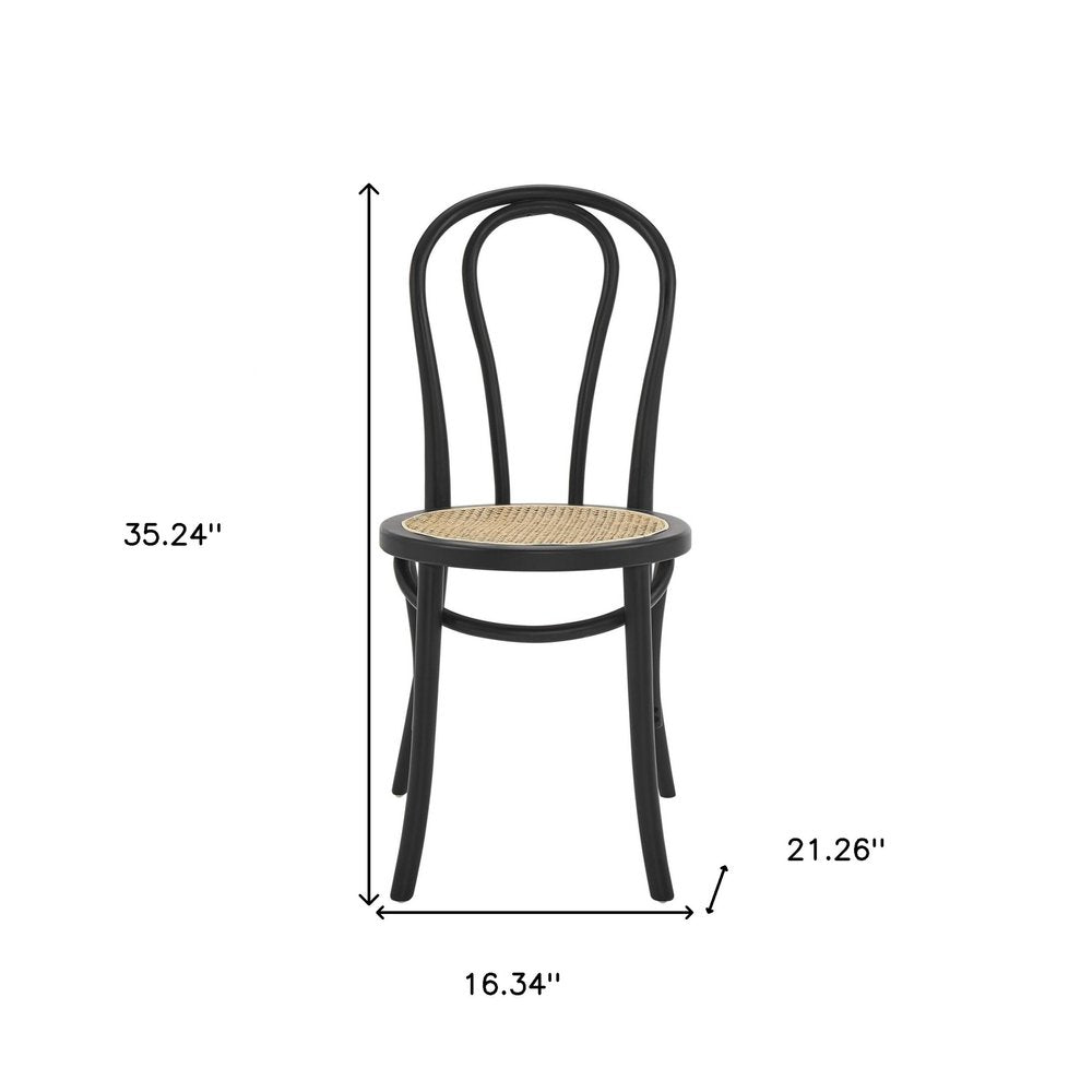Set of Two Black and Natural Solid Wood And Rattan Curved Back Dining Side Chairs HomeRoots