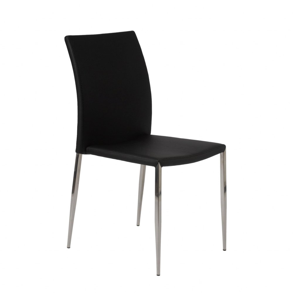 Set of Two Black and Silver Upholstered Faux Leather Dining Side Chairs HomeRoots
