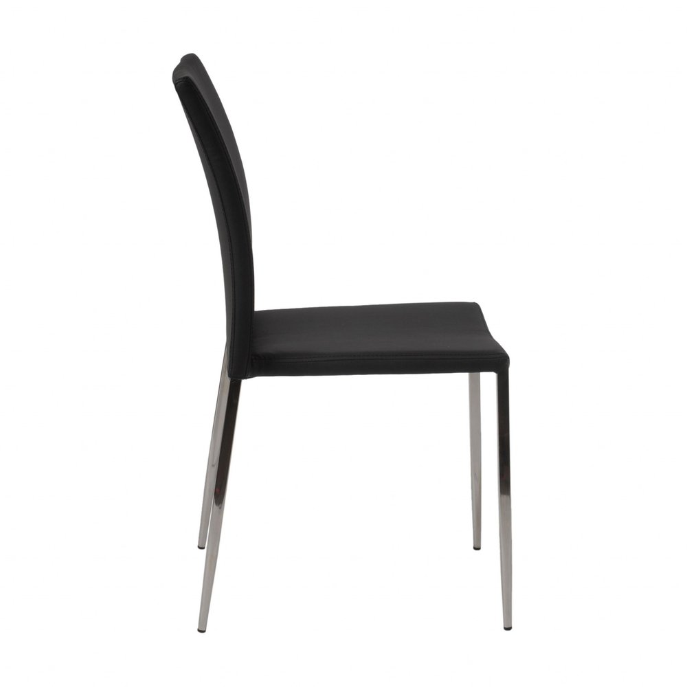 Set of Two Black and Silver Upholstered Faux Leather Dining Side Chairs HomeRoots