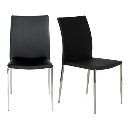 Set of Two Black and Silver Upholstered Faux Leather Dining Side Chairs HomeRoots