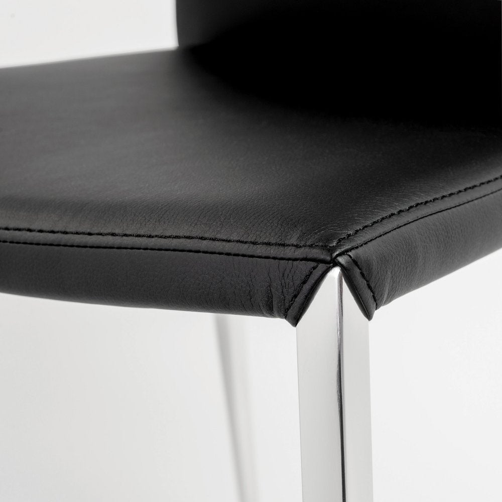 Set of Two Black and Silver Upholstered Faux Leather Dining Side Chairs HomeRoots