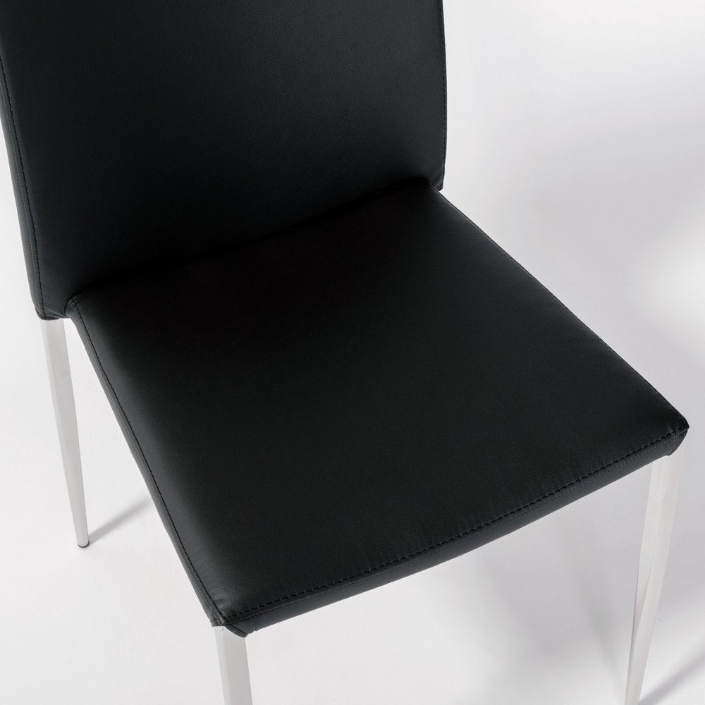Set of Two Black and Silver Upholstered Faux Leather Dining Side Chairs HomeRoots