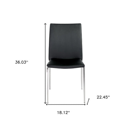 Set of Two Black and Silver Upholstered Faux Leather Dining Side Chairs HomeRoots