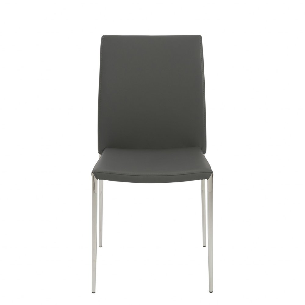 Set of Two Gray and Silver Upholstered Leather Dining Side Chairs HomeRoots