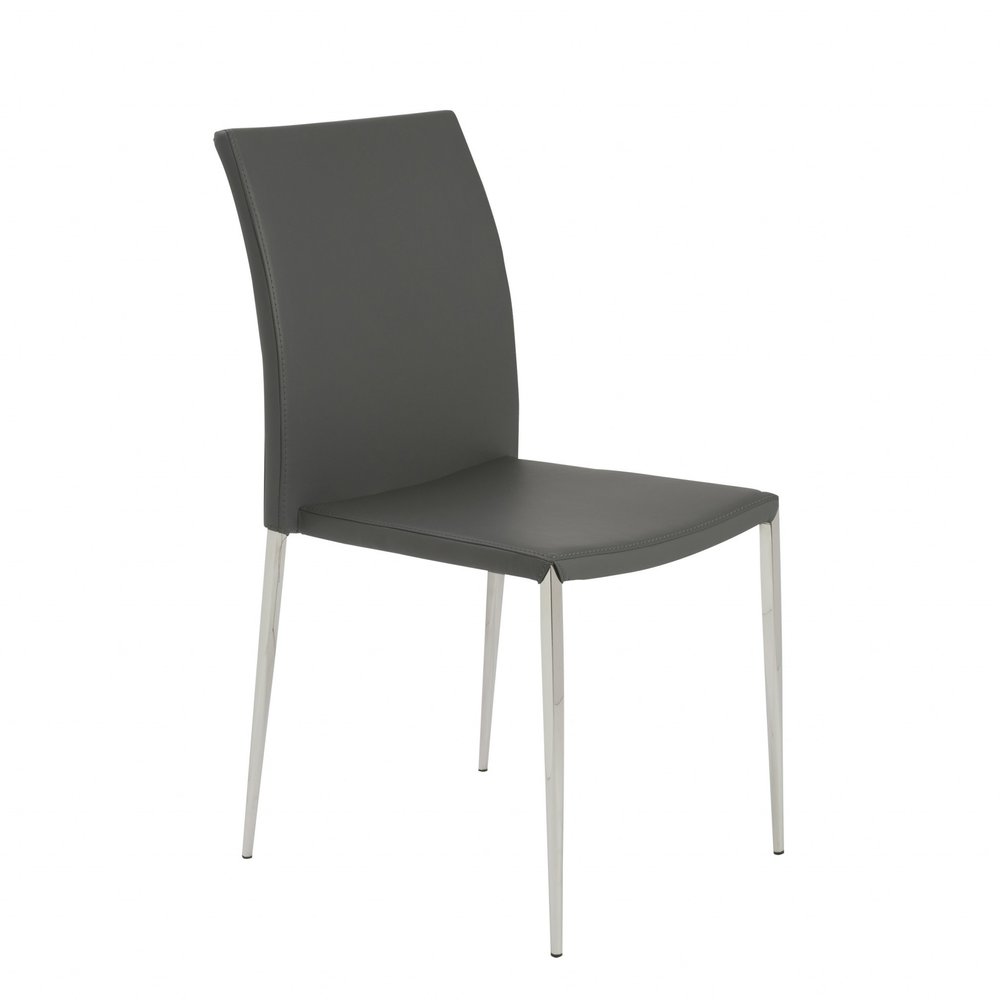 Set of Two Gray and Silver Upholstered Leather Dining Side Chairs HomeRoots