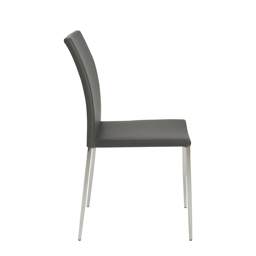 Set of Two Gray and Silver Upholstered Leather Dining Side Chairs HomeRoots