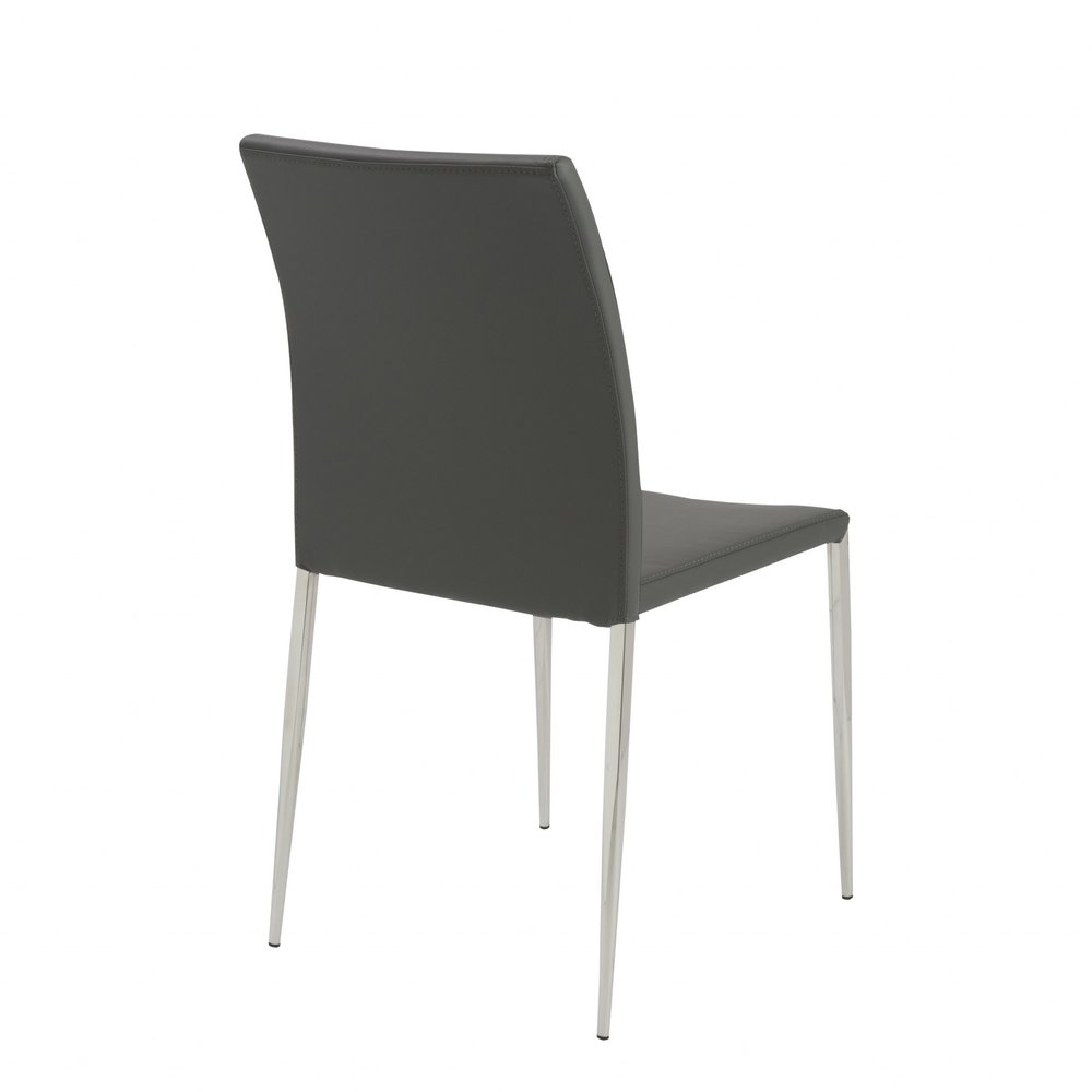 Set of Two Gray and Silver Upholstered Leather Dining Side Chairs HomeRoots