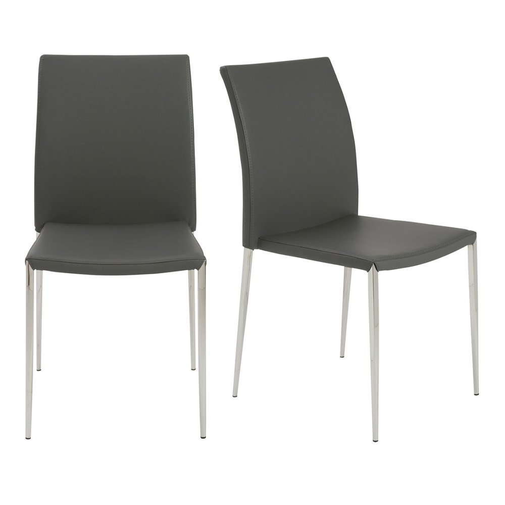 Set of Two Gray and Silver Upholstered Leather Dining Side Chairs HomeRoots