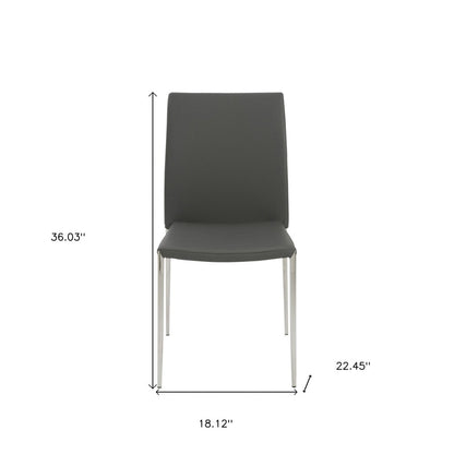 Set of Two Gray and Silver Upholstered Leather Dining Side Chairs HomeRoots