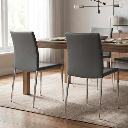 Set of Two Gray and Silver Upholstered Leather Dining Side Chairs HomeRoots