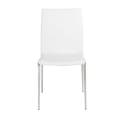 Set of Two White and Silver Upholstered Faux Leather Dining Side Chairs HomeRoots