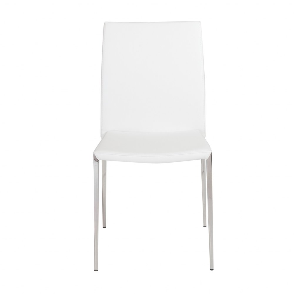 Set of Two White and Silver Upholstered Faux Leather Dining Side Chairs HomeRoots