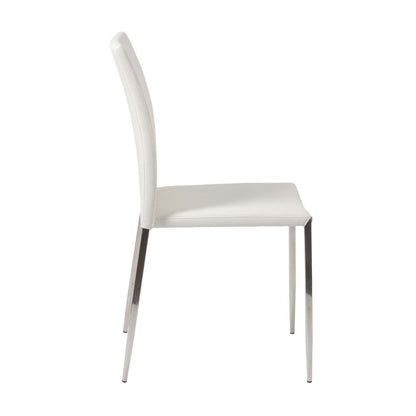 Set of Two White and Silver Upholstered Faux Leather Dining Side Chairs HomeRoots