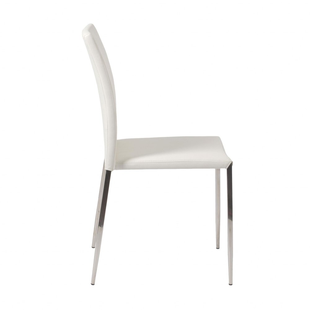 Set of Two White and Silver Upholstered Faux Leather Dining Side Chairs HomeRoots