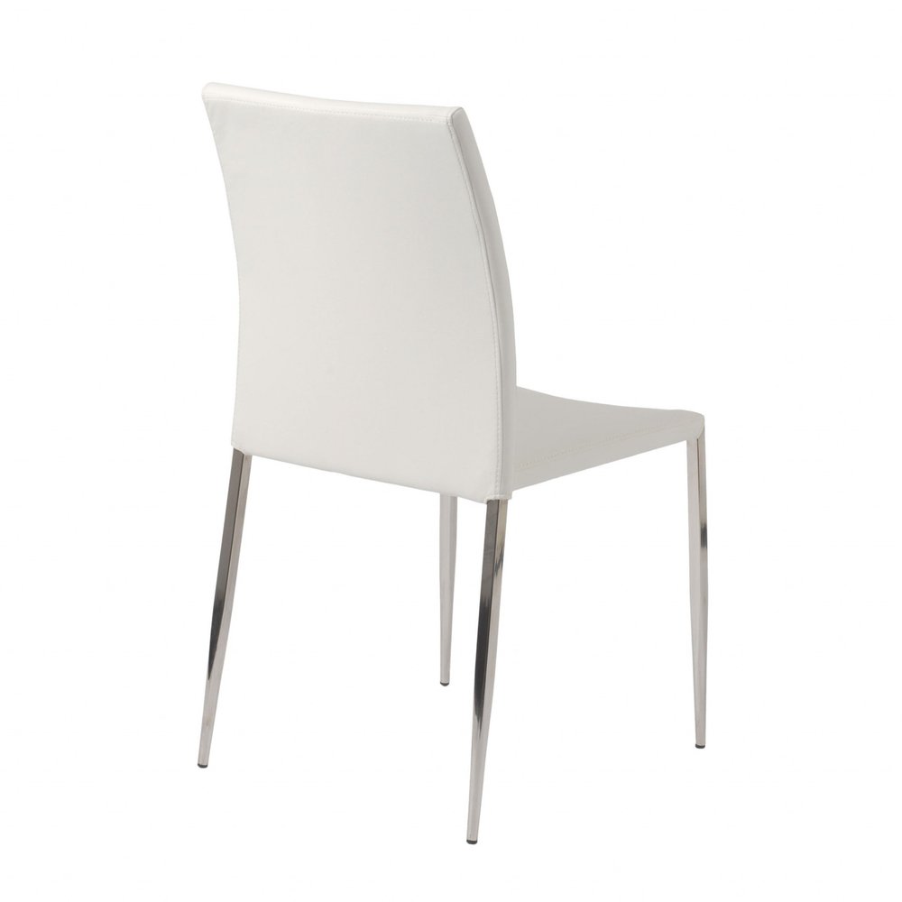Set of Two White and Silver Upholstered Faux Leather Dining Side Chairs HomeRoots