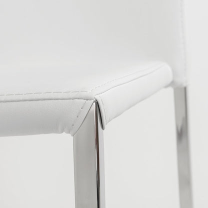 Set of Two White and Silver Upholstered Faux Leather Dining Side Chairs HomeRoots