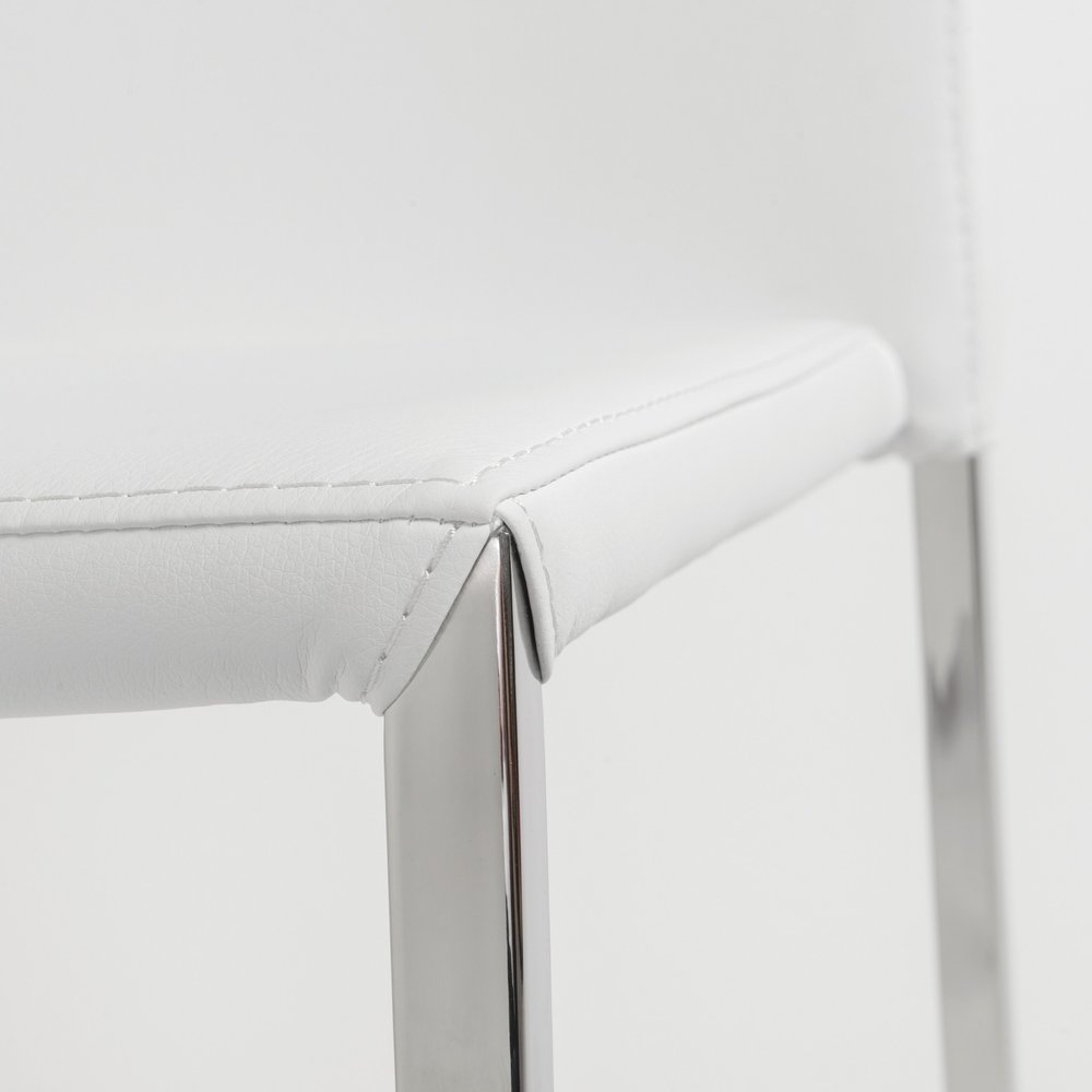 Set of Two White and Silver Upholstered Faux Leather Dining Side Chairs HomeRoots