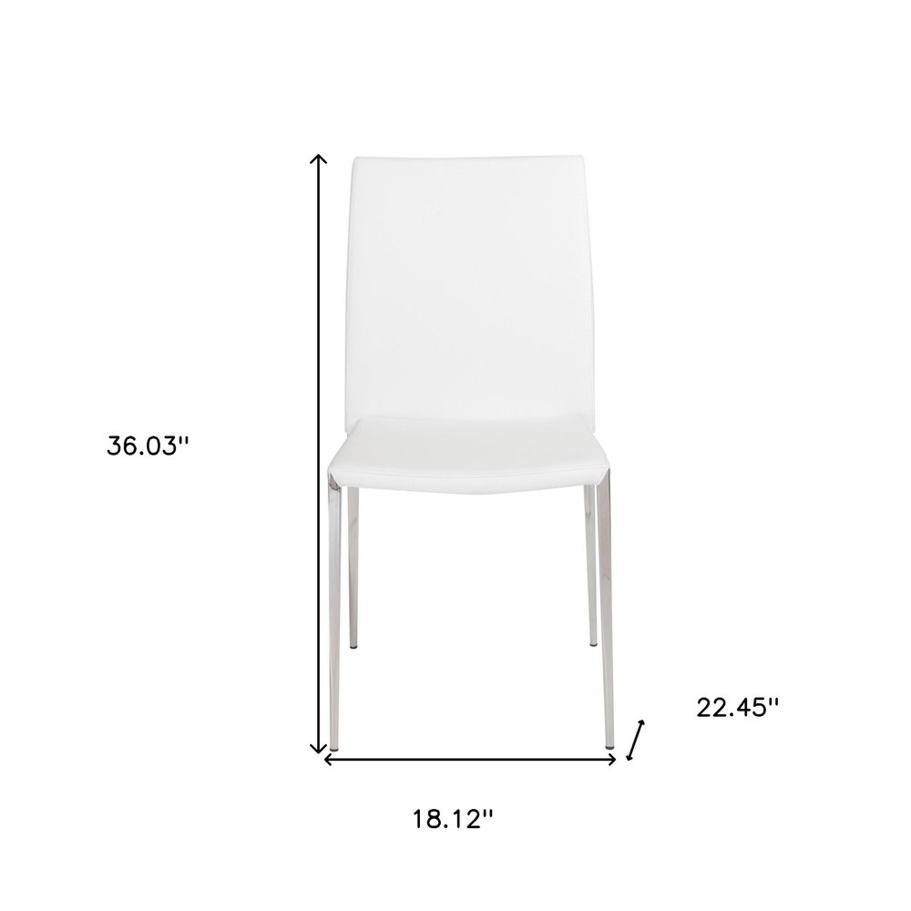Set of Two White and Silver Upholstered Faux Leather Dining Side Chairs HomeRoots