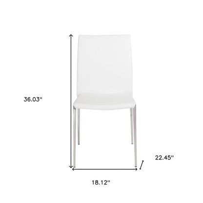 Set of Two White and Silver Upholstered Faux Leather Dining Side Chairs HomeRoots