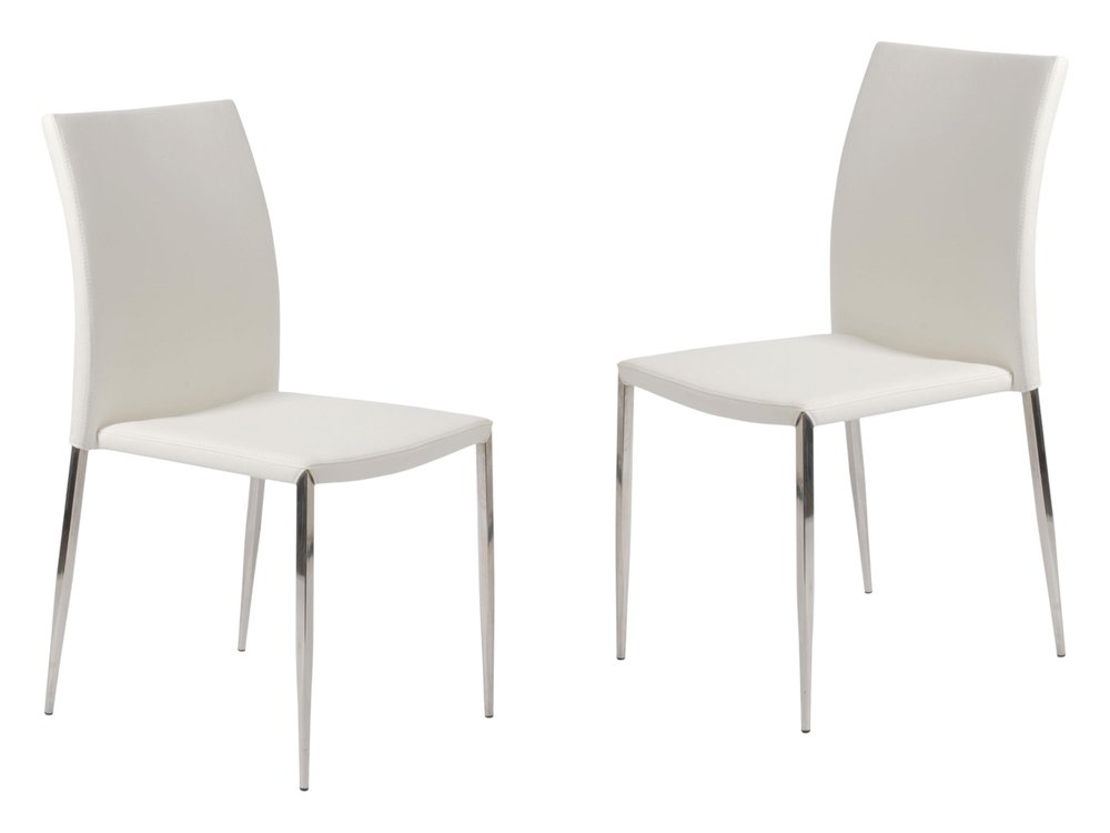 Set of Two White and Silver Upholstered Faux Leather Dining Side Chairs HomeRoots