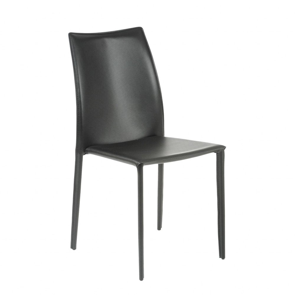 Set of Two Black Upholstered Faux Leather Dining Side Chairs HomeRoots